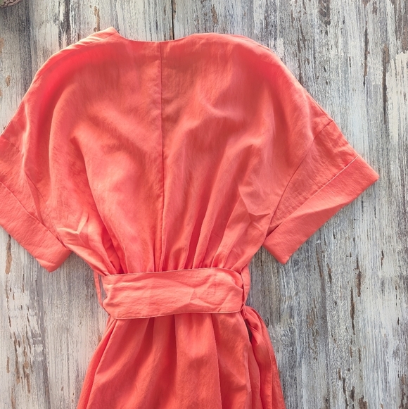 Vince Cuffed Short Sleeve V-Neck Dress Orange Women's XXS - Picture 8 of 10